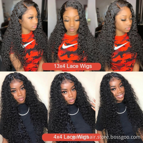 Deep Wave Closure Wig Human Hair Lace Frontal Wigs 250%  Density Lace Front  Pre Plucked Remy 13x4 Frontal Lace Wig Bleached